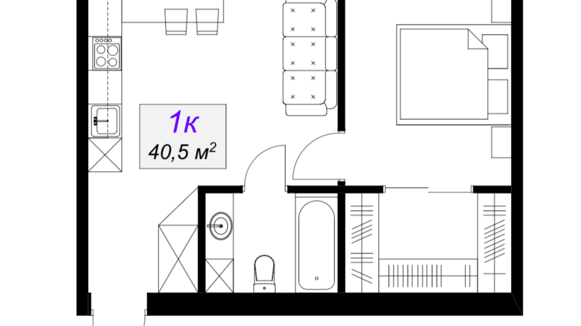 Планування 1-кімнатної квартири в ЖК Слобожанський 40.5 м², фото 101884