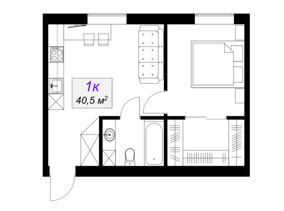 Планировка 1-комнатной квартиры в ЖК Слобожанский 40.5 м², фото 101884 Планировка 1-комнатной квартиры в ЖК Слобожанский 40.5 м², фото 101884