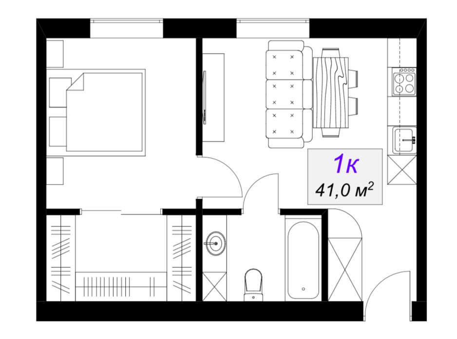 Планировка 1-комнатной квартиры в ЖК Слобожанский 41 м², фото 101888 Планировка 1-комнатной квартиры в ЖК Слобожанский 41 м², фото 101888