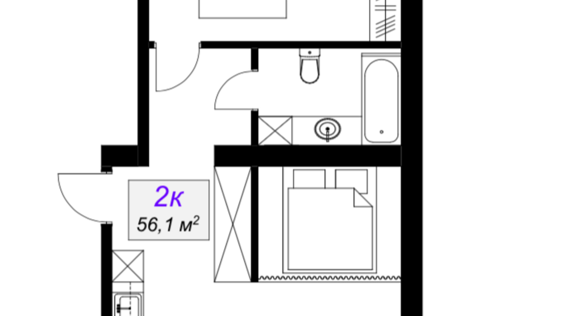 Планировка 2-комнатной квартиры в ЖК Слобожанский 56.1 м², фото 101890