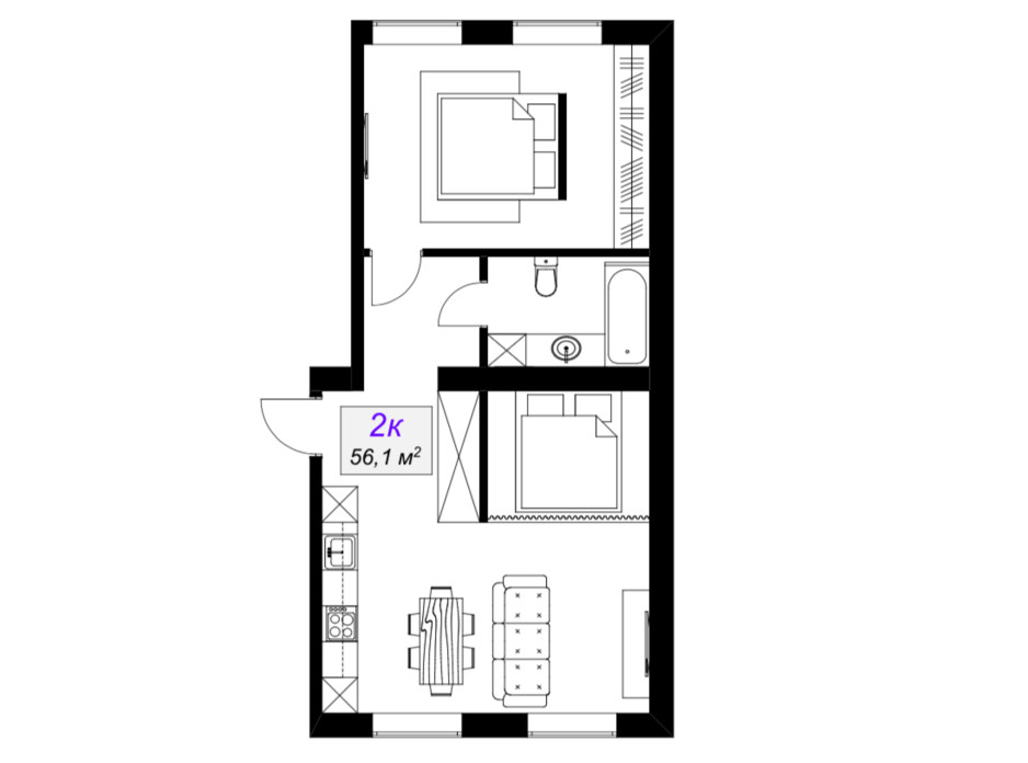 Планировка 2-комнатной квартиры в ЖК Слобожанский 56.1 м², фото 101890 Планировка 2-комнатной квартиры в ЖК Слобожанский 56.1 м², фото 101890