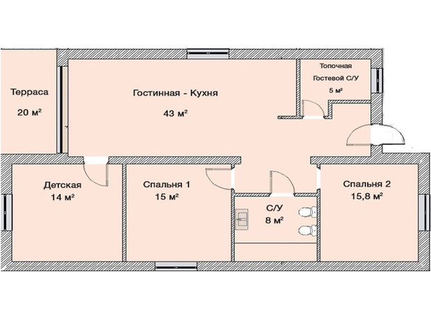 КГ Графский: планировка 3-комнатной квартиры 125 м²