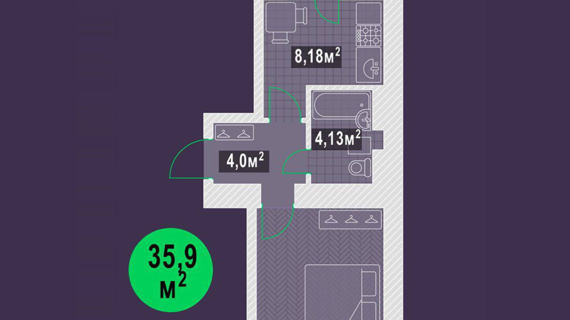 Планування смарт квартири в ЖК Гарден Скай 35.9 м², фото 102864