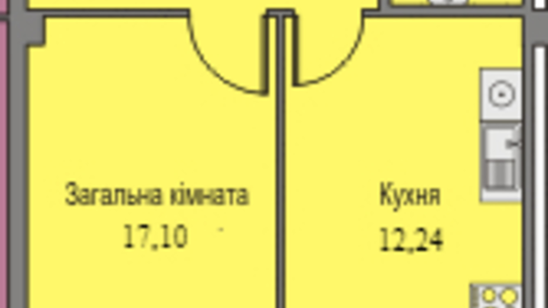 Планировка 1-комнатной квартиры в ЖК Парковый 47.41 м², фото 103879