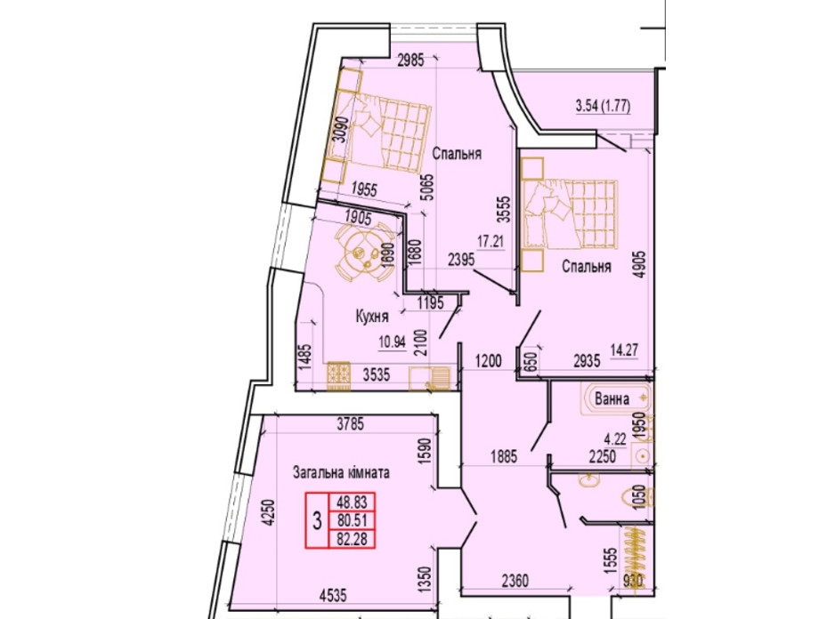 Планування 3-кімнатної квартири в ЖК по вул. Харьківська, 37 82.28 м², фото 103891 Планування 3-кімнатної квартири в ЖК по вул. Харьківська, 37 82.28 м², фото 103891
