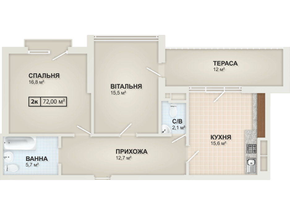 Планування 2-кімнатної квартири в ЖК HydroPark DeLuxe 72 м², фото 104095 Планування 2-кімнатної квартири в ЖК HydroPark DeLuxe 72 м², фото 104095