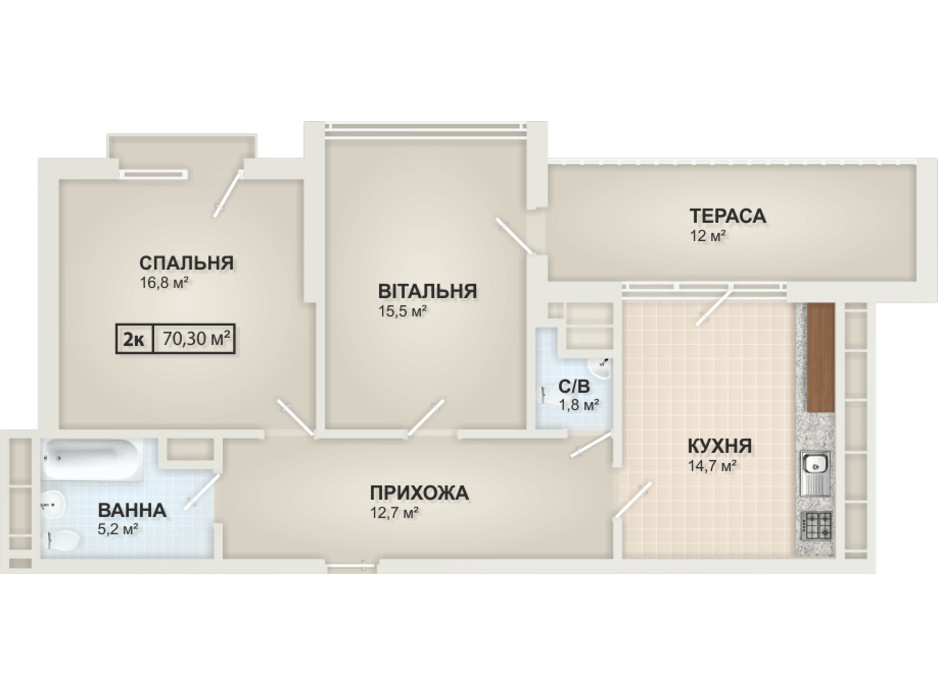 Планировка 2-комнатной квартиры в ЖК HydroPark DeLuxe 70.3 м², фото 104101 Планировка 2-комнатной квартиры в ЖК HydroPark DeLuxe 70.3 м², фото 104101