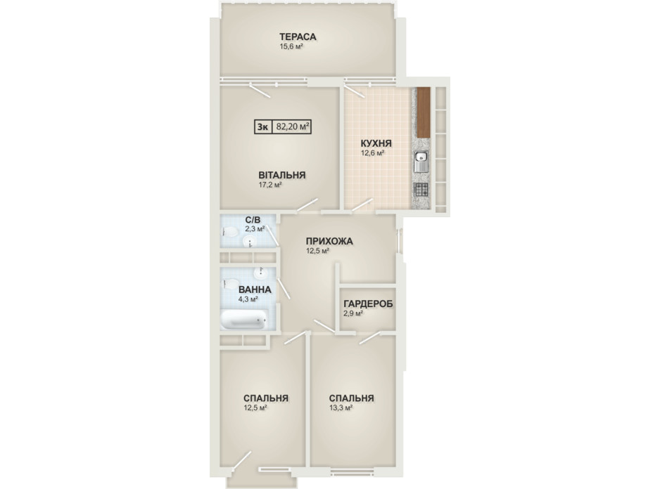 Планировка 3-комнатной квартиры в ЖК HydroPark DeLuxe (Гидропарк Делюкс) 82.2 м², фото 104102 Планировка 3-комнатной квартиры в ЖК HydroPark DeLuxe (Гидропарк Делюкс) 82.2 м², фото 104102