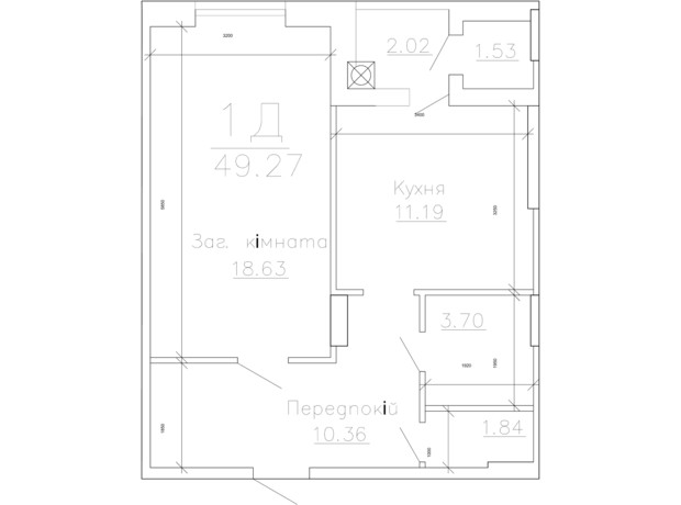 ЖК Панорама: планировка 1-комнатной квартиры 49.27 м²