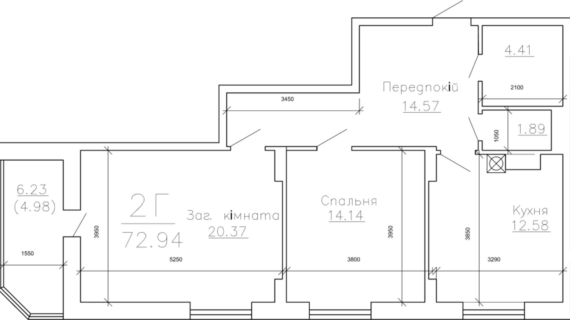 Планировка 2-комнатной квартиры в ЖК Панорама 72.94 м², фото 105146
