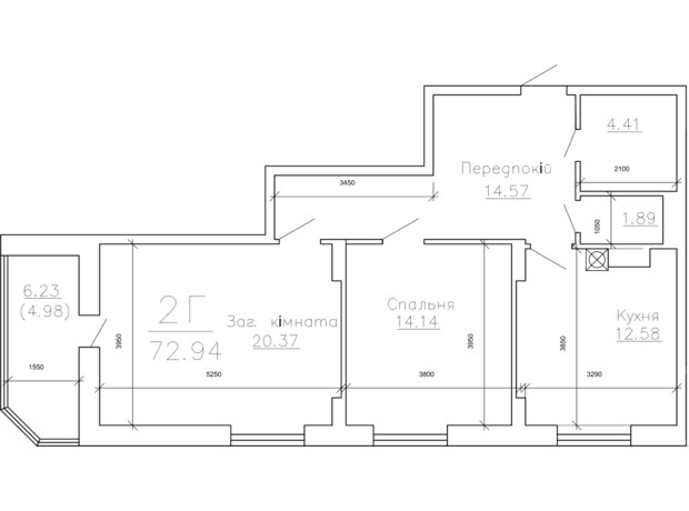 ЖК Панорама: планування 2-кімнатної квартири 72.94 м²