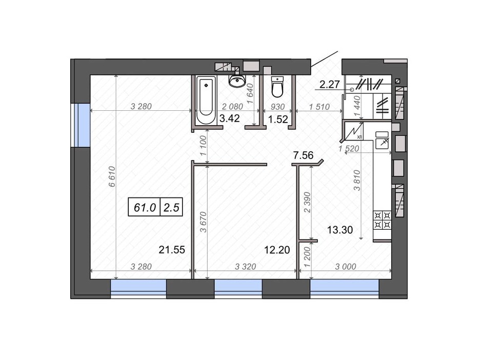 Планировка 2-комнатной квартиры в ЖК Новые Метры PARK 61 м², фото 106496 Планировка 2-комнатной квартиры в ЖК Новые Метры PARK 61 м², фото 106496