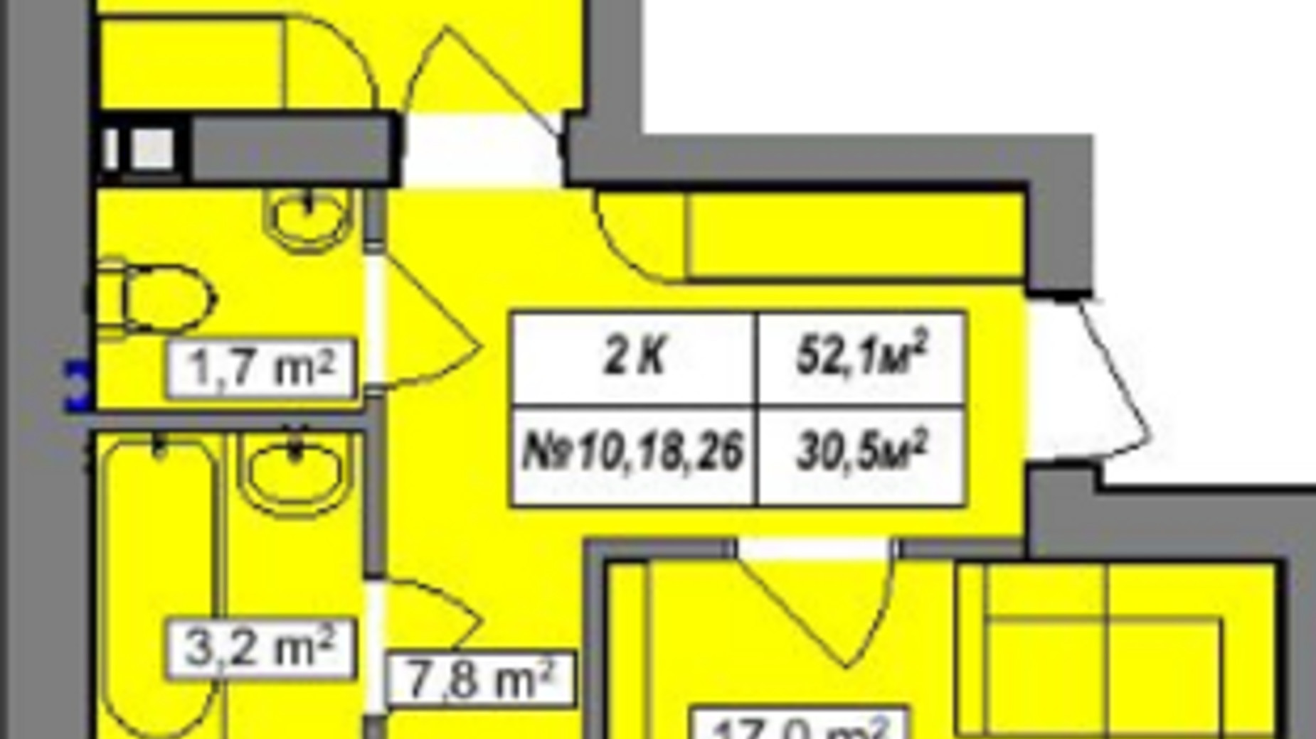Планировка 2-комнатной квартиры в ЖК Гудвил 80.4 м², фото 108104