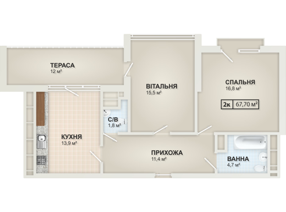 Планировка 2-комнатной квартиры в ЖК HydroPark DeLuxe (Гидропарк Делюкс) 61.7 м², фото 108249 Планировка 2-комнатной квартиры в ЖК HydroPark DeLuxe (Гидропарк Делюкс) 61.7 м², фото 108249