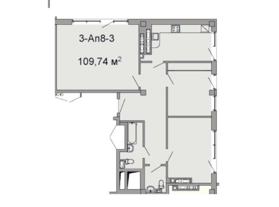 Планировка 3-комнатной квартиры в ЖК Троицкий 109.74 м², фото 108291 Планировка 3-комнатной квартиры в ЖК Троицкий 109.74 м², фото 108291