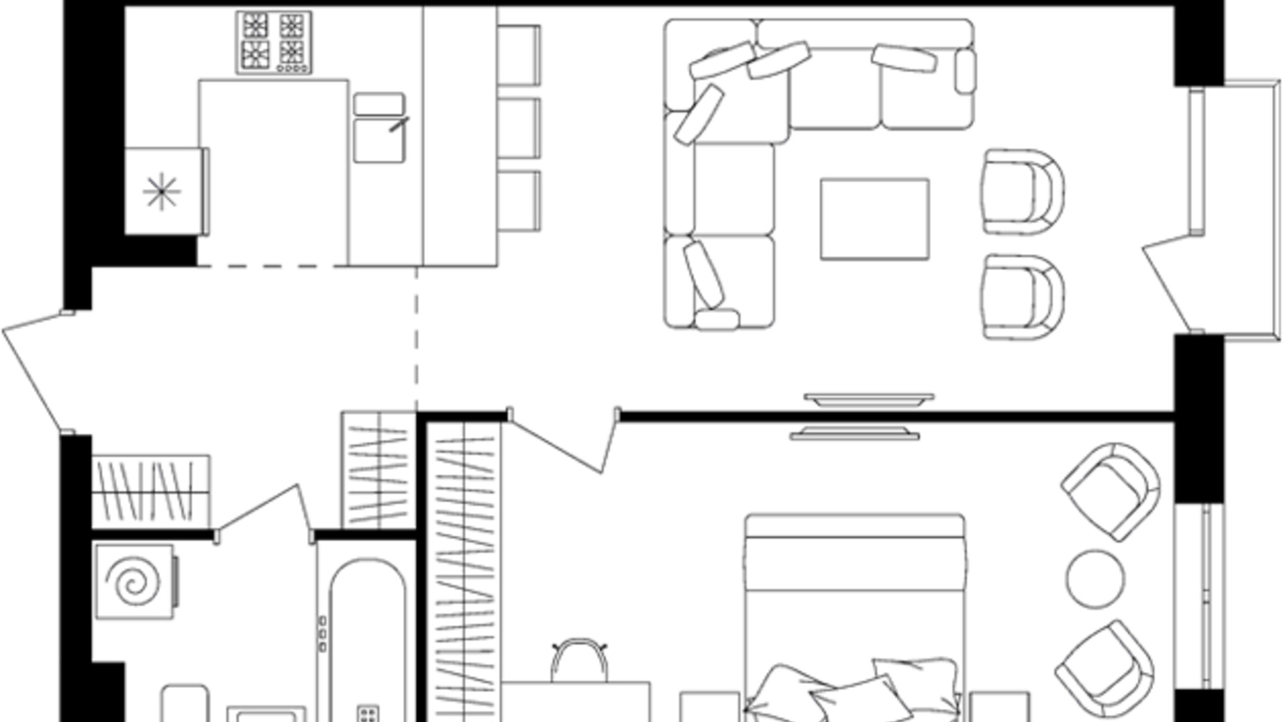 Планування 1-кімнатної квартири в ЖК Avalon Up 48.45 м², фото 110261