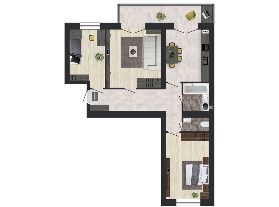 Планировка 3-комнатной квартиры в ЖК Кленовый Парк 76.98 м², фото 111303 Планировка 3-комнатной квартиры в ЖК Кленовый Парк 76.98 м², фото 111303