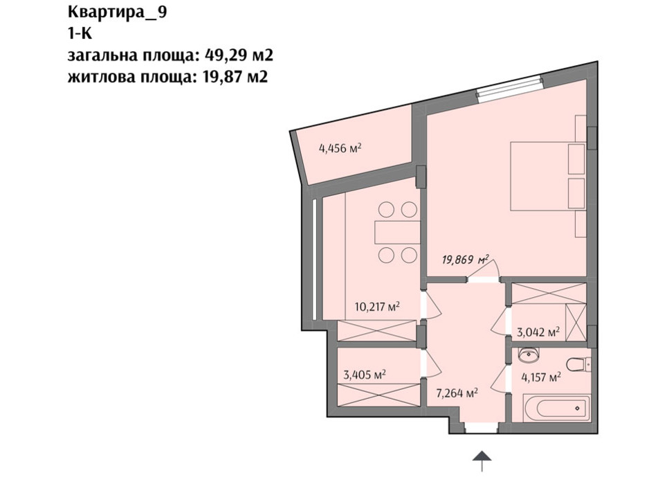 Планировка 1-комнатной квартиры в ЖК ул. Варшавская 49.29 м², фото 112829 Планировка 1-комнатной квартиры в ЖК ул. Варшавская 49.29 м², фото 112829