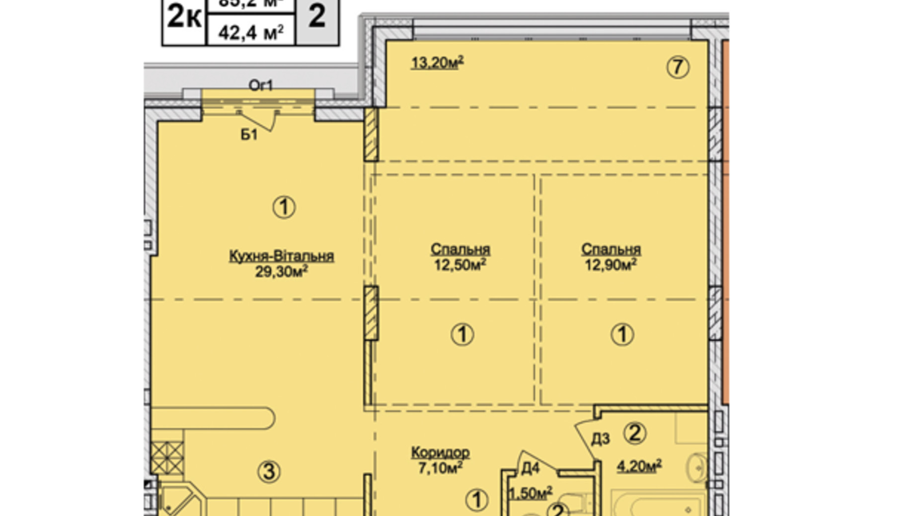 Планировка 2-комнатной квартиры в КД Rezydencja Zalizna Voda 85.2 м², фото 113173