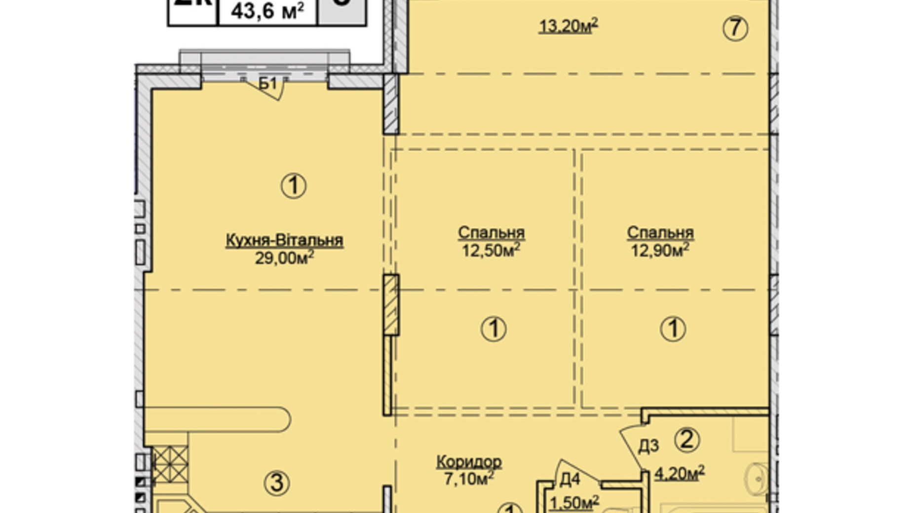 Планировка 2-комнатной квартиры в КД Rezydencja Zalizna Voda 85.9 м², фото 113182