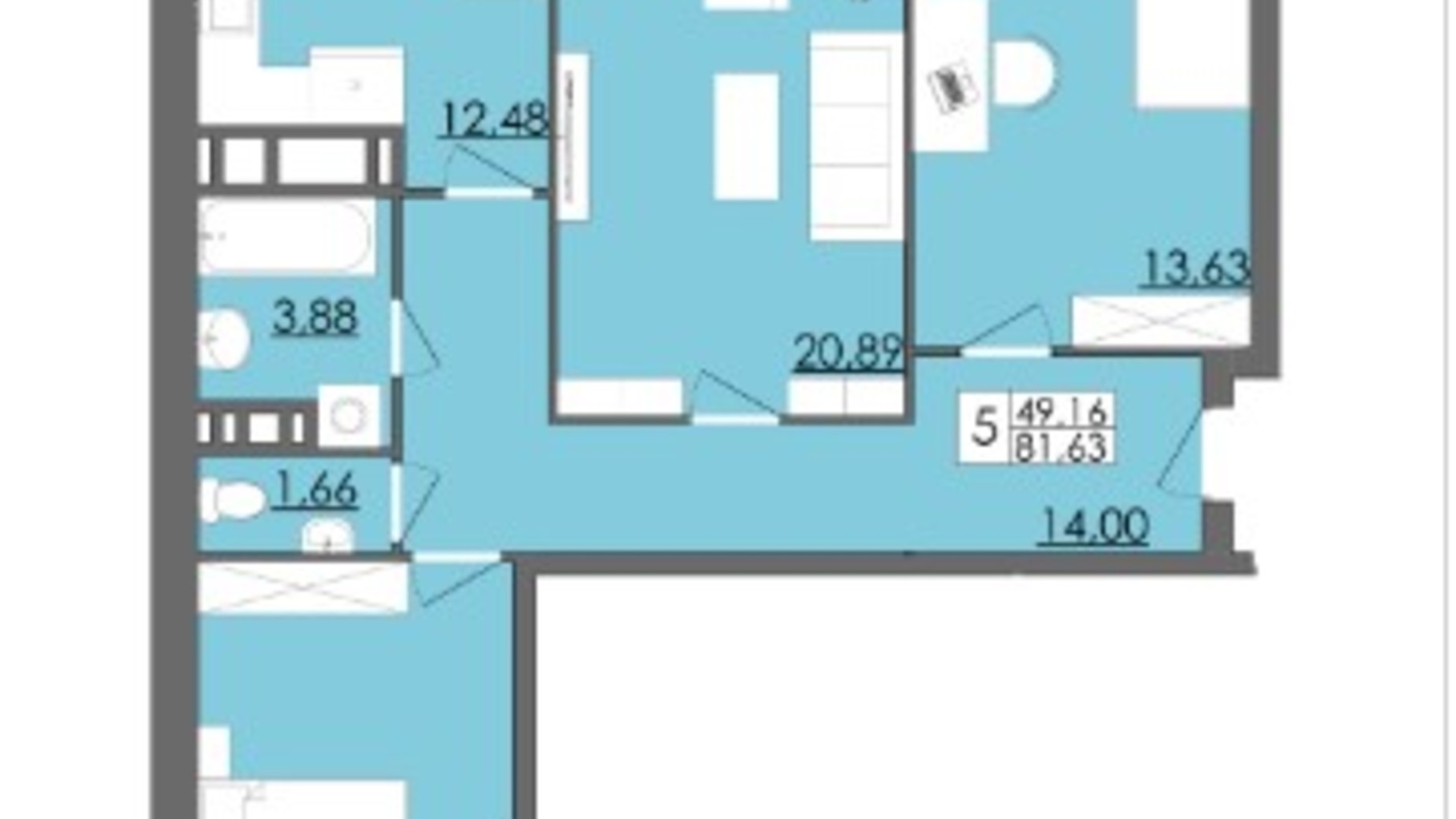 Планування 3-кімнатної квартири в ЖК Родинна Казка 81.63 м², фото 114309