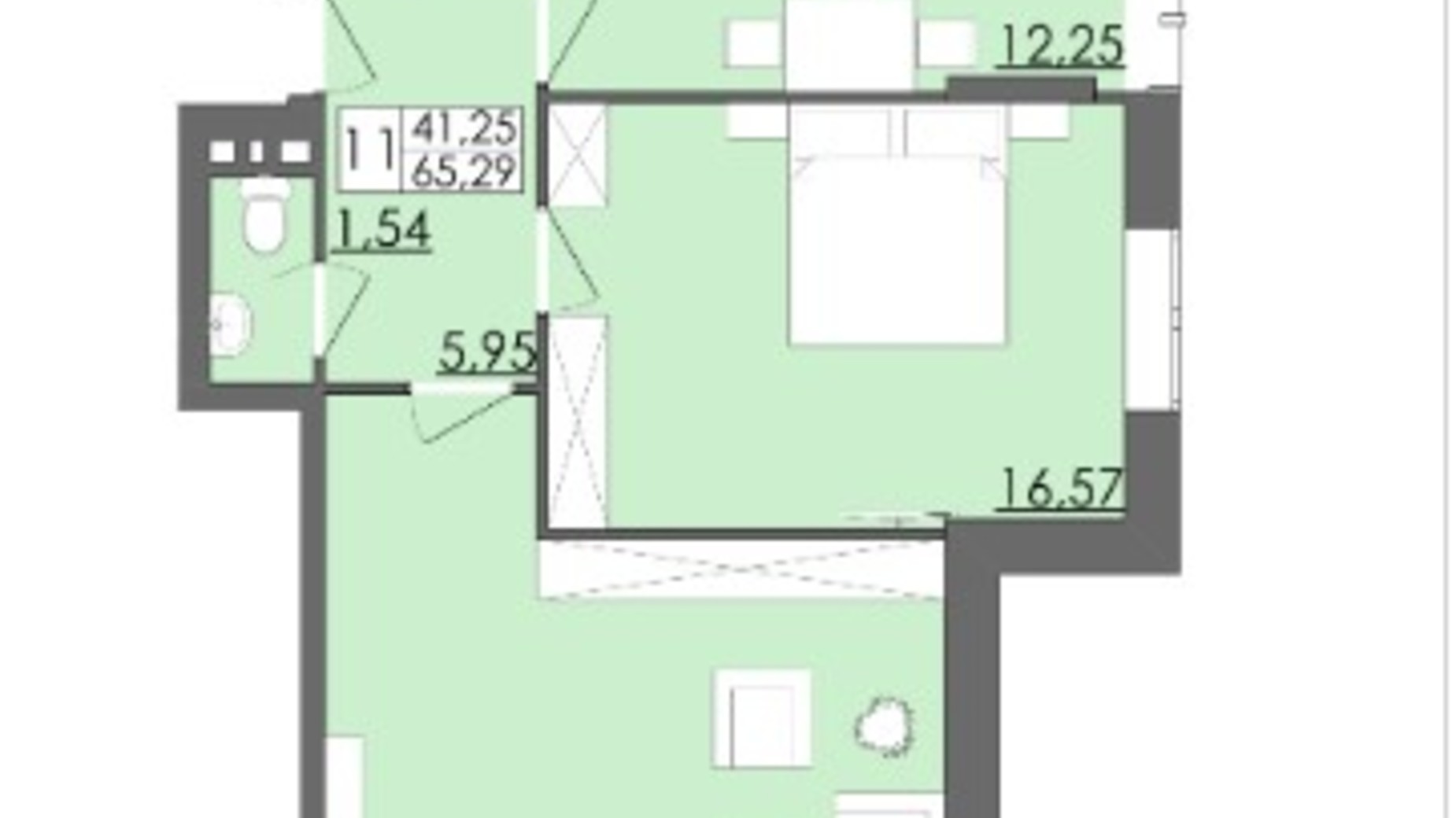 Планування 2-кімнатної квартири в ЖК Родинна Казка 65.29 м², фото 114311