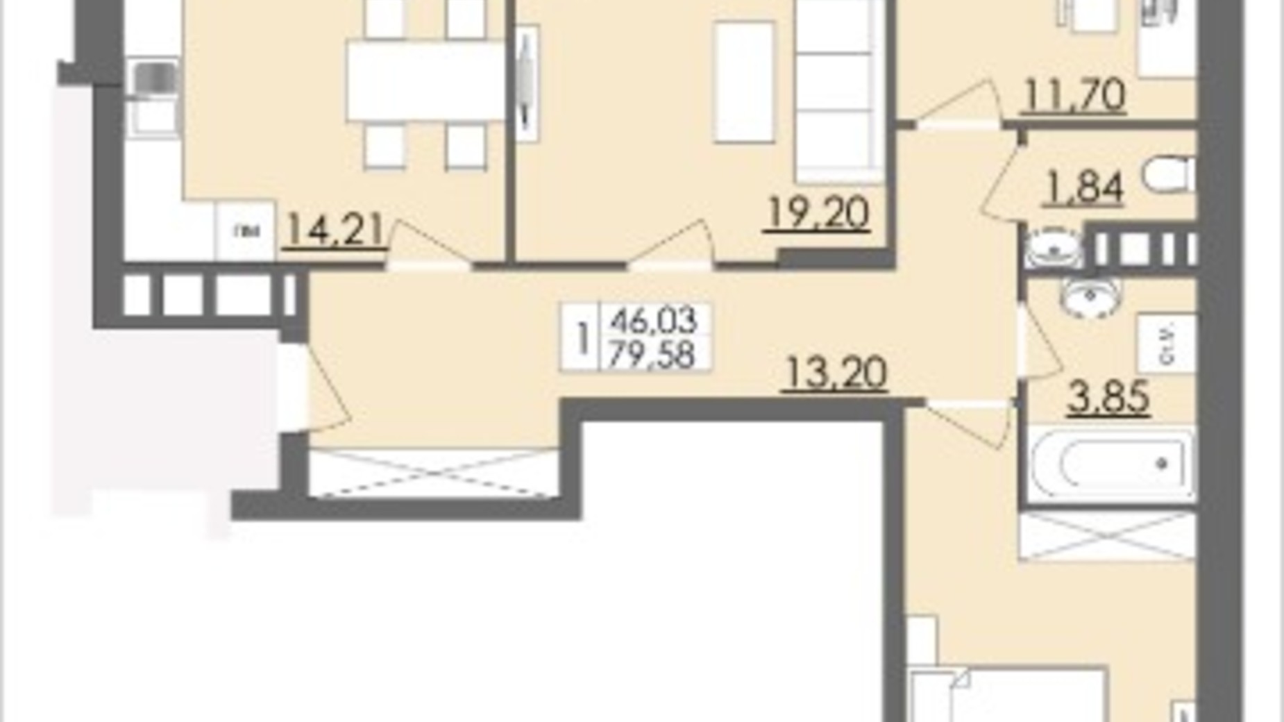 Планировка 3-комнатной квартиры в ЖК Родинна Казка 79.58 м², фото 114313