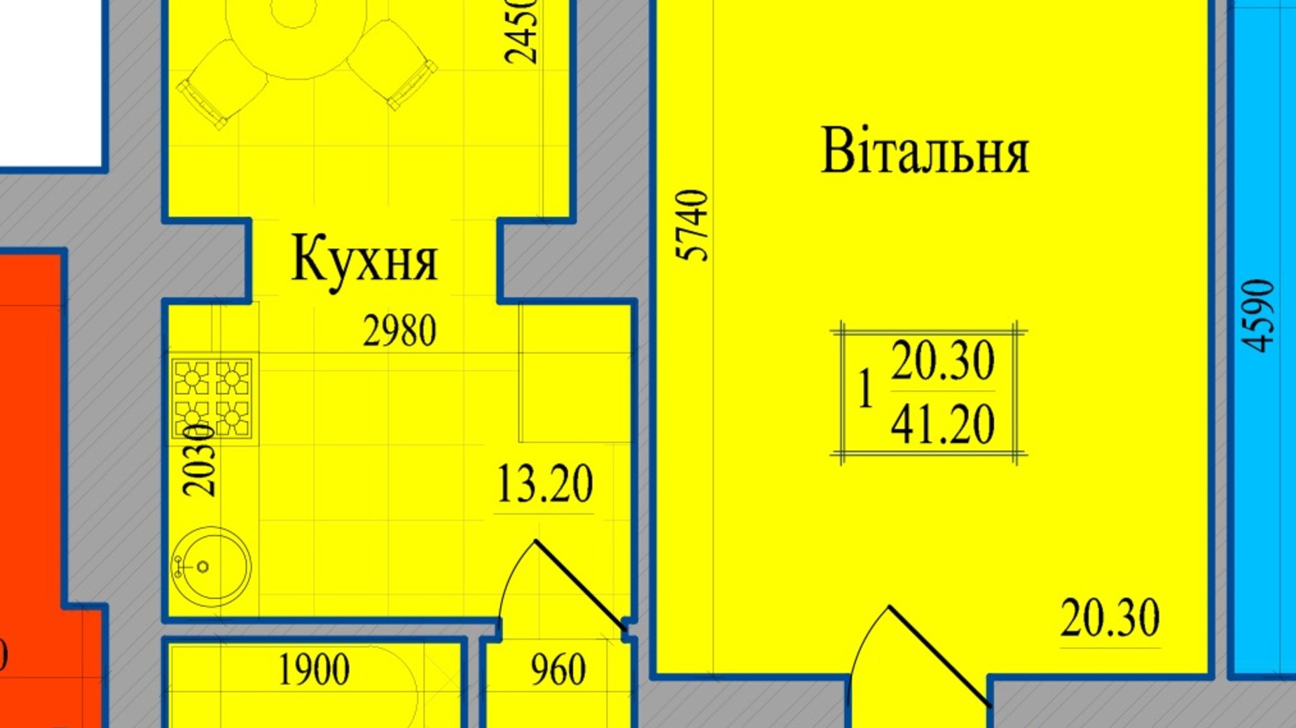 Планировка 1-комнатной квартиры в ЖК Диамант 41.2 м², фото 114678