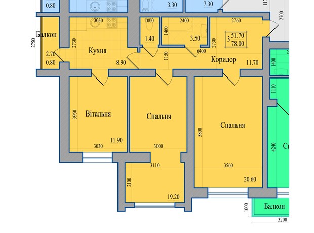ЖК Диамант: планировка 3-комнатной квартиры 78 м²