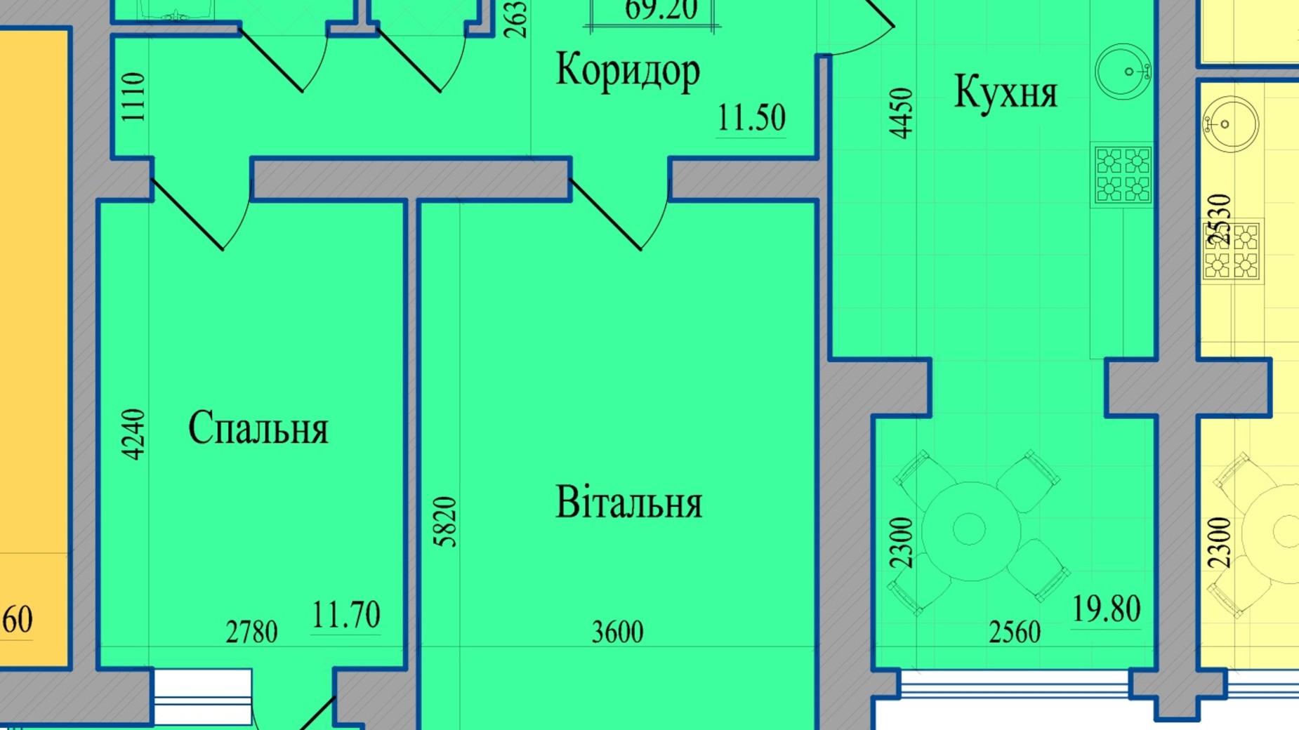 Планировка 2-комнатной квартиры в ЖК Диамант 69.2 м², фото 114681