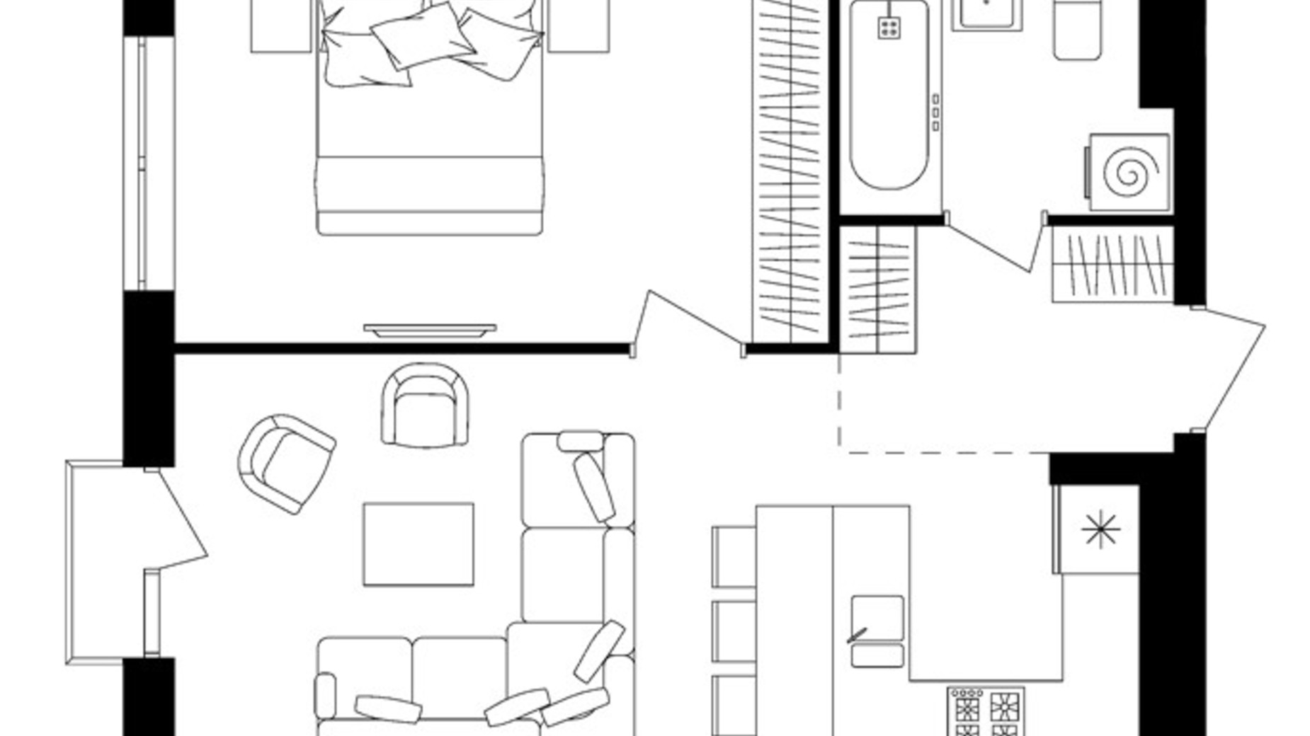 Планування 1-кімнатної квартири в ЖК Avalon Up 48.04 м², фото 114789