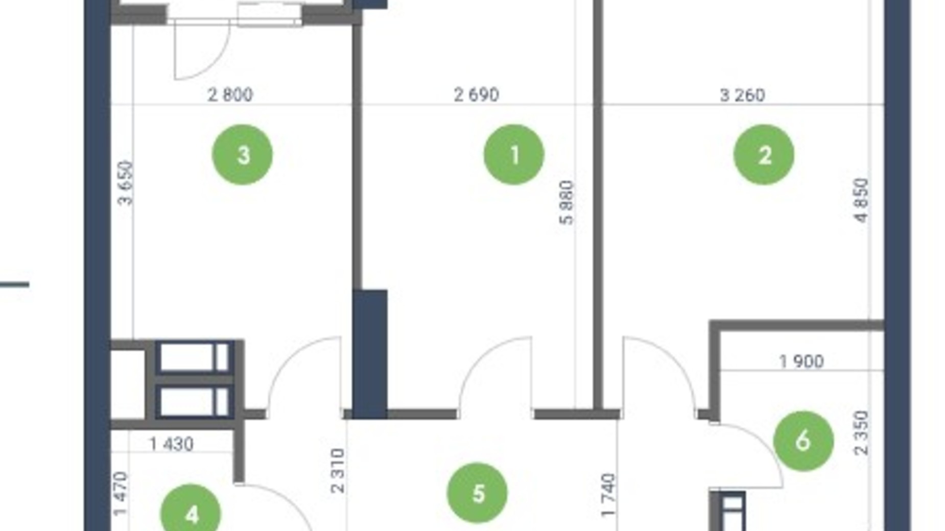Планування 2-кімнатної квартири в ЖК Метрополіс 66.21 м², фото 115503