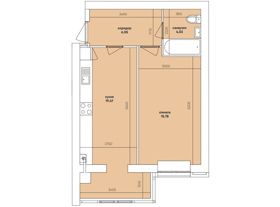 Планування 1-кімнатної квартири в ЖК Ковалівський 45.32 м², фото 117920 Планування 1-кімнатної квартири в ЖК Ковалівський 45.32 м², фото 117920