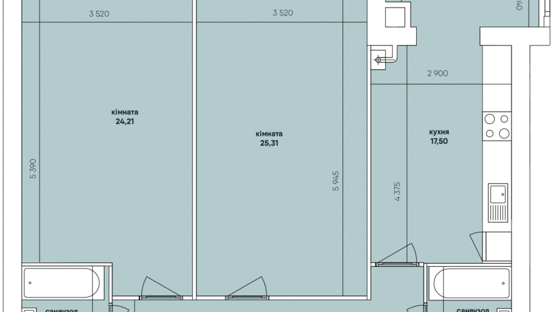 Планування 2-кімнатної квартири в ЖК Ковалівський 86.31 м², фото 117922