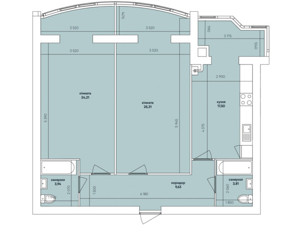 ЖК Ковалевский: планировка 2-комнатной квартиры 86.31 м²