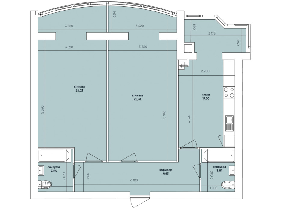 Планування 2-кімнатної квартири в ЖК Ковалівський 86.31 м², фото 117922 Планування 2-кімнатної квартири в ЖК Ковалівський 86.31 м², фото 117922