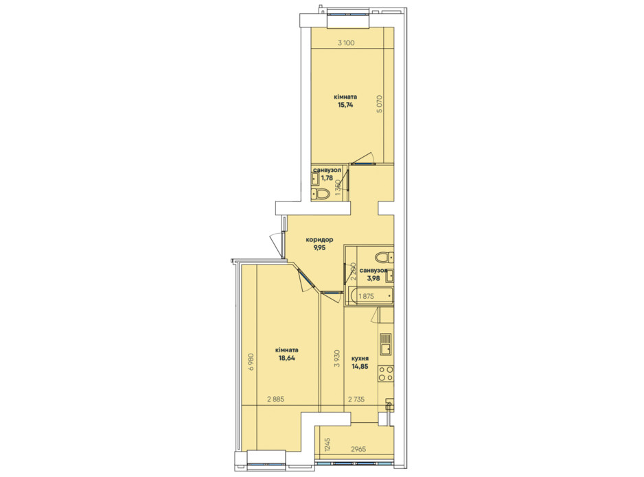 Планування 2-кімнатної квартири в ЖК Ковалівський 64.94 м², фото 117927 Планування 2-кімнатної квартири в ЖК Ковалівський 64.94 м², фото 117927