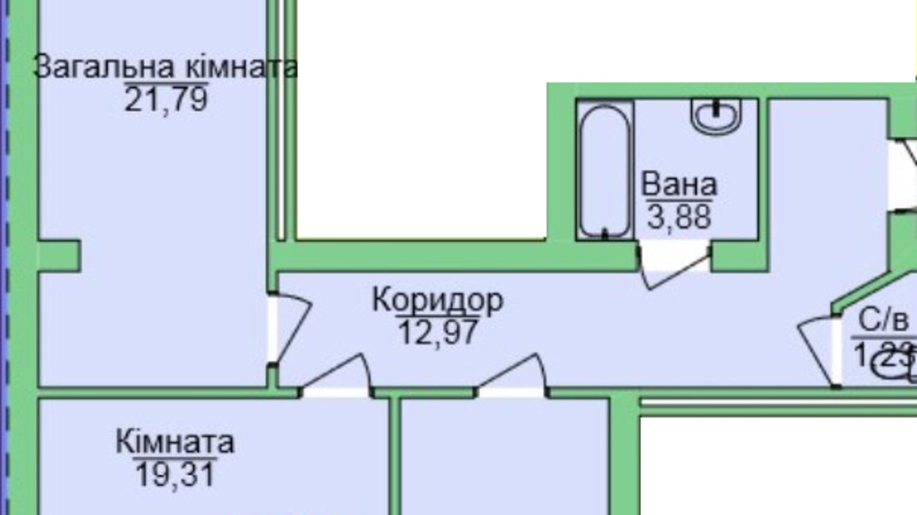 Планування 2-кімнатної квартири в ЖК Зелена оаза 72.83 м², фото 118945