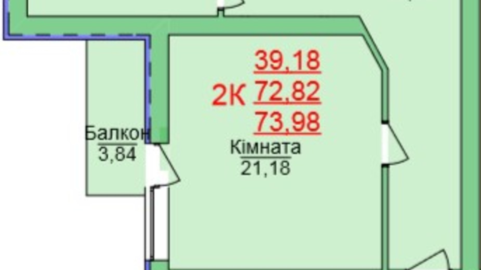 Планировка 2-комнатной квартиры в ЖК Зеленый оазис 73.98 м², фото 118972