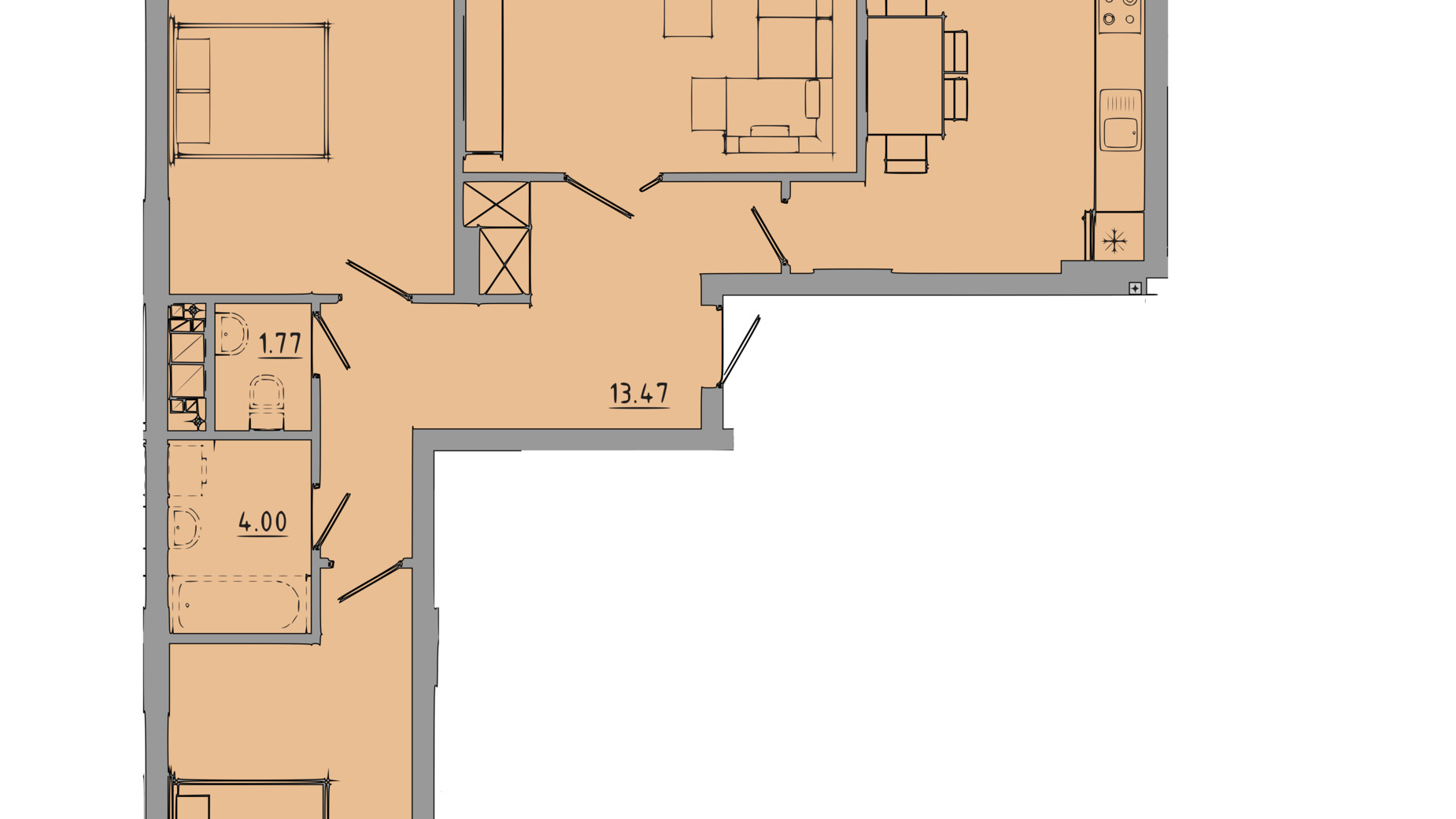 Планировка 3-комнатной квартиры в ЖК Централ Холл 99.2 м², фото 119086