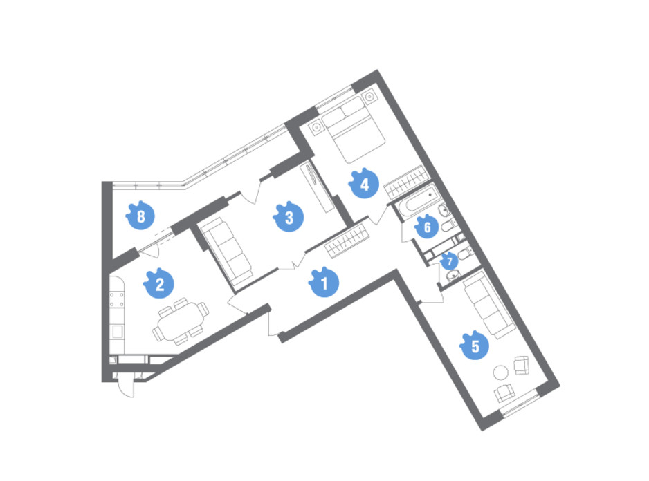 Планировка 3-комнатной квартиры в ЖК Family & Friends 100.18 м², фото 119833 Планировка 3-комнатной квартиры в ЖК Family & Friends 100.18 м², фото 119833