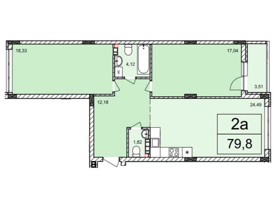 Планування 2-кімнатної квартири в ЖК Білий Шоколад 79.8 м², фото 120565 Планування 2-кімнатної квартири в ЖК Білий Шоколад 79.8 м², фото 120565