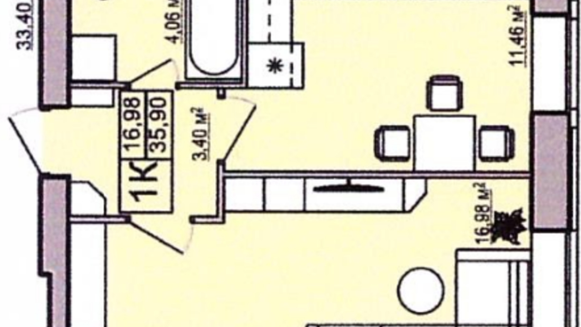 Планування 1-кімнатної квартири в ЖК Правильний вибір 35.9 м², фото 122280