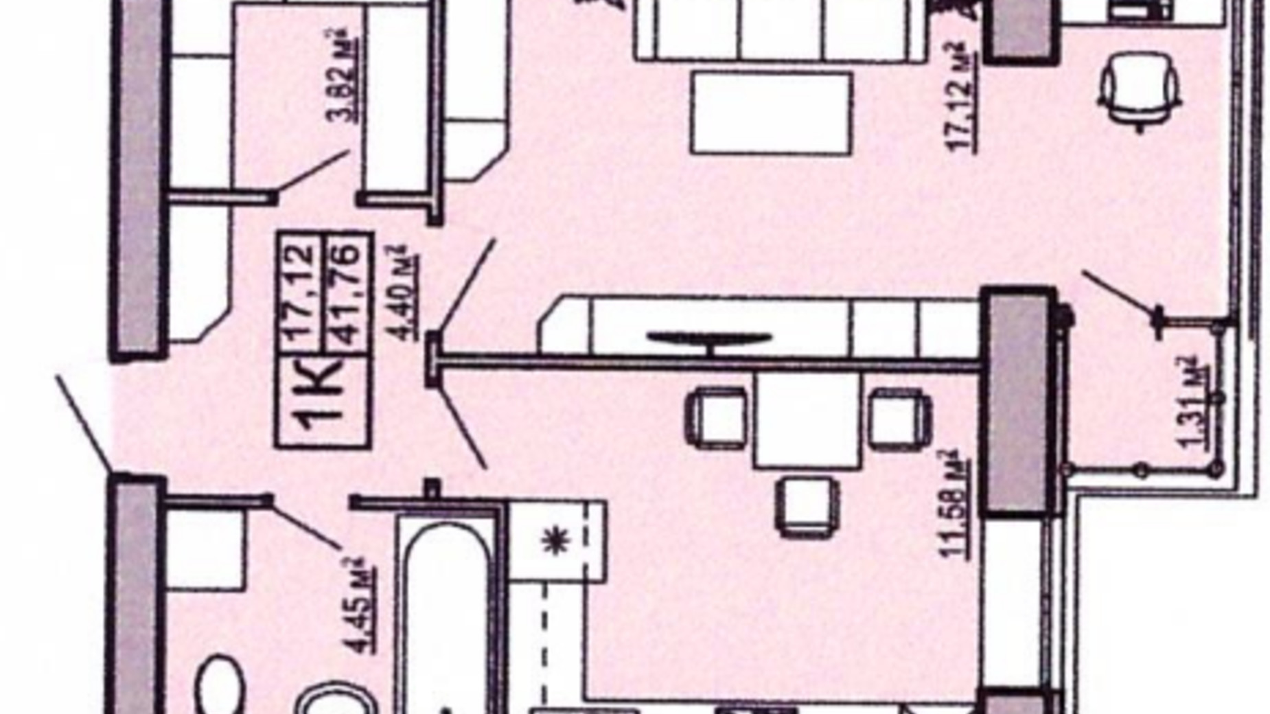 Планировка 1-комнатной квартиры в ЖК Правильный выбор 41.76 м², фото 122281