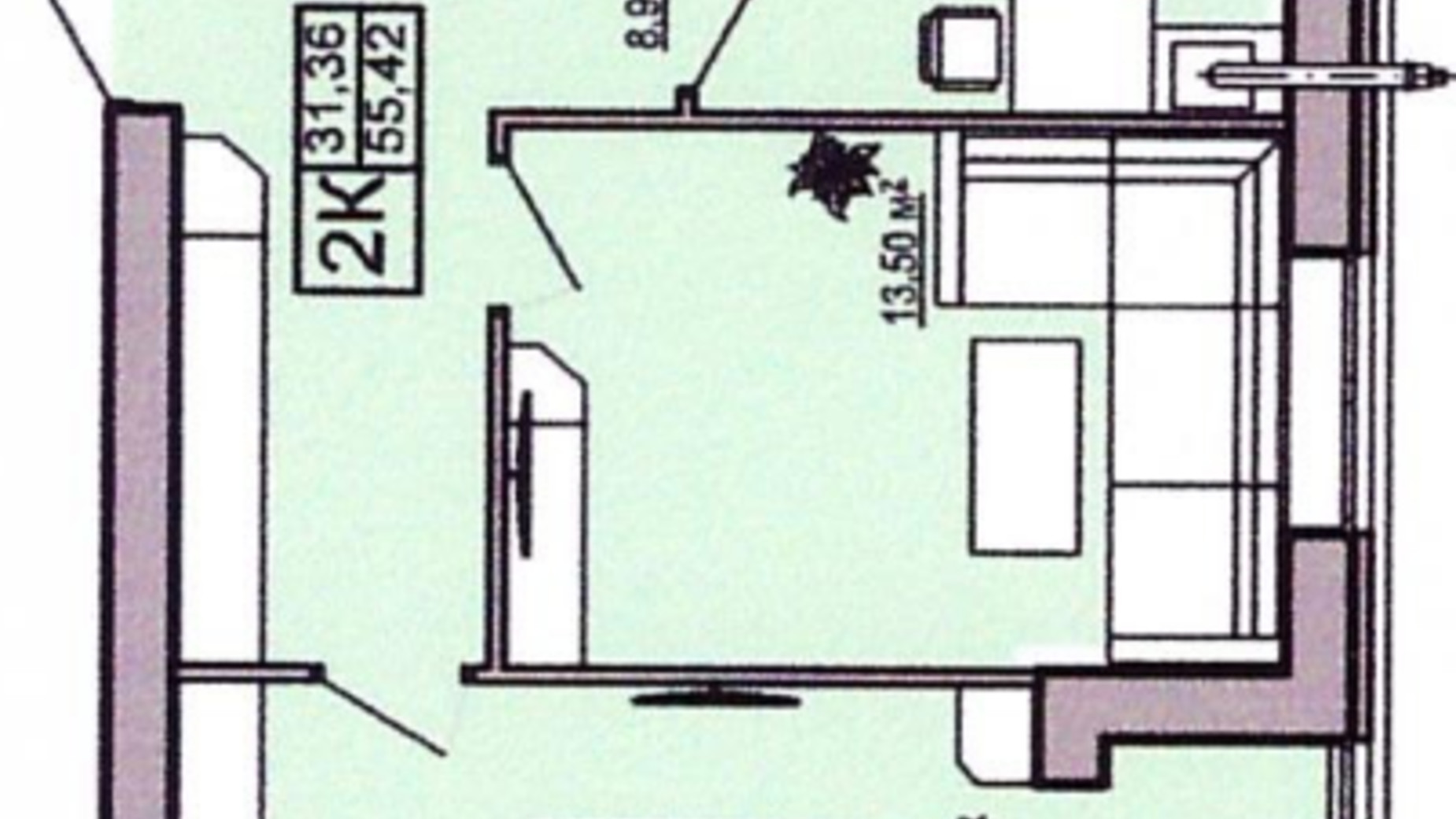 Планировка 2-комнатной квартиры в ЖК Правильный выбор 55.39 м², фото 122283