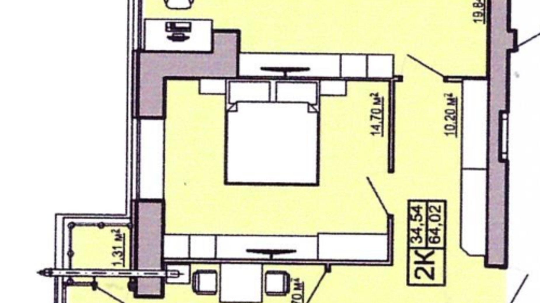 Планировка 2-комнатной квартиры в ЖК Правильный выбор 64.02 м², фото 122284
