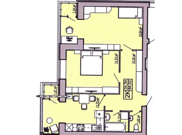 ЖК Правильний вибір: планування 2-кімнатної квартири 64.02 м²