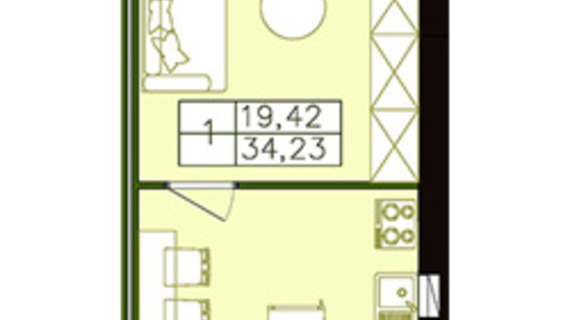 Планировка смарт квартиры в ЖК Форрест 34.23 м², фото 122826