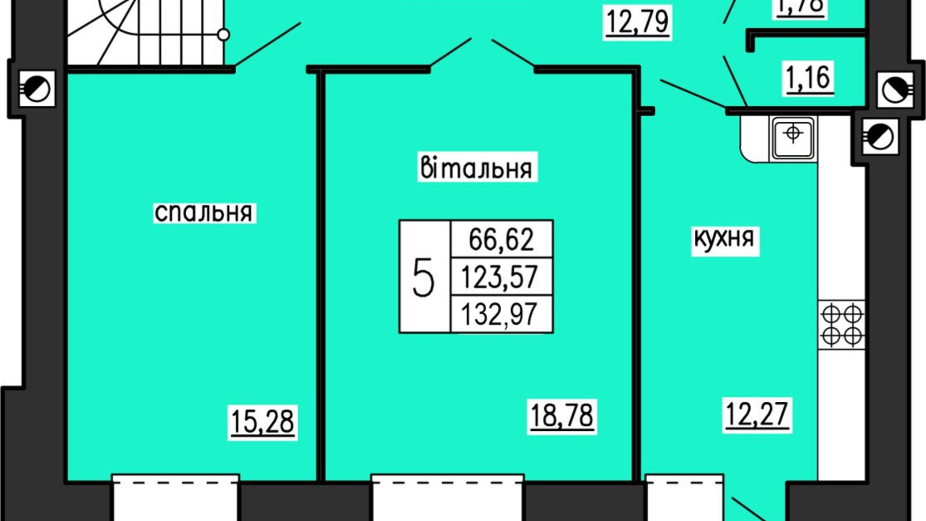 Планировка много­уровневой квартиры в ЖК по ул. Лучаковского-Троллейбусная 132.97 м², фото 122886