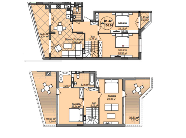 ЖК Imperial Park Avenue: планировка 4-комнатной квартиры 156.94 м²